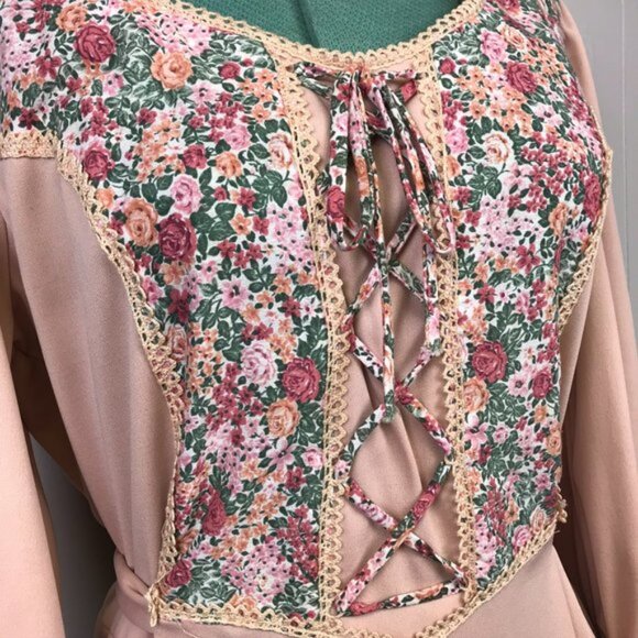 Vintage 70's Pink Prairie Dress Boho Cottagecore Granny Core - Picture 12 of 16